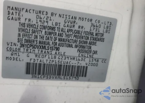 2021 Nissan Kicks Sr z USA, uszkodzony, nr VIN 3N1CP5DVXML515790